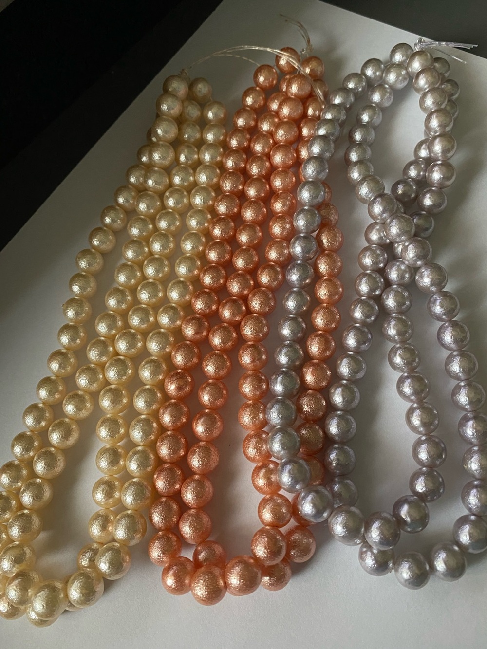 Pearlescent Bead Lot Faux Pearl Beads in Mint, Peach & Champagne - Picture 3 of 10